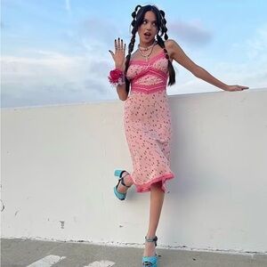 Betsey Johnson pink coral slip lace dress NWT